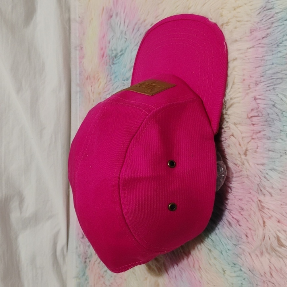 SALE! RARE Supreme Authentic Magenta Cotton Brown Leather Label Snap Closure Hat - Picture 5 of 11